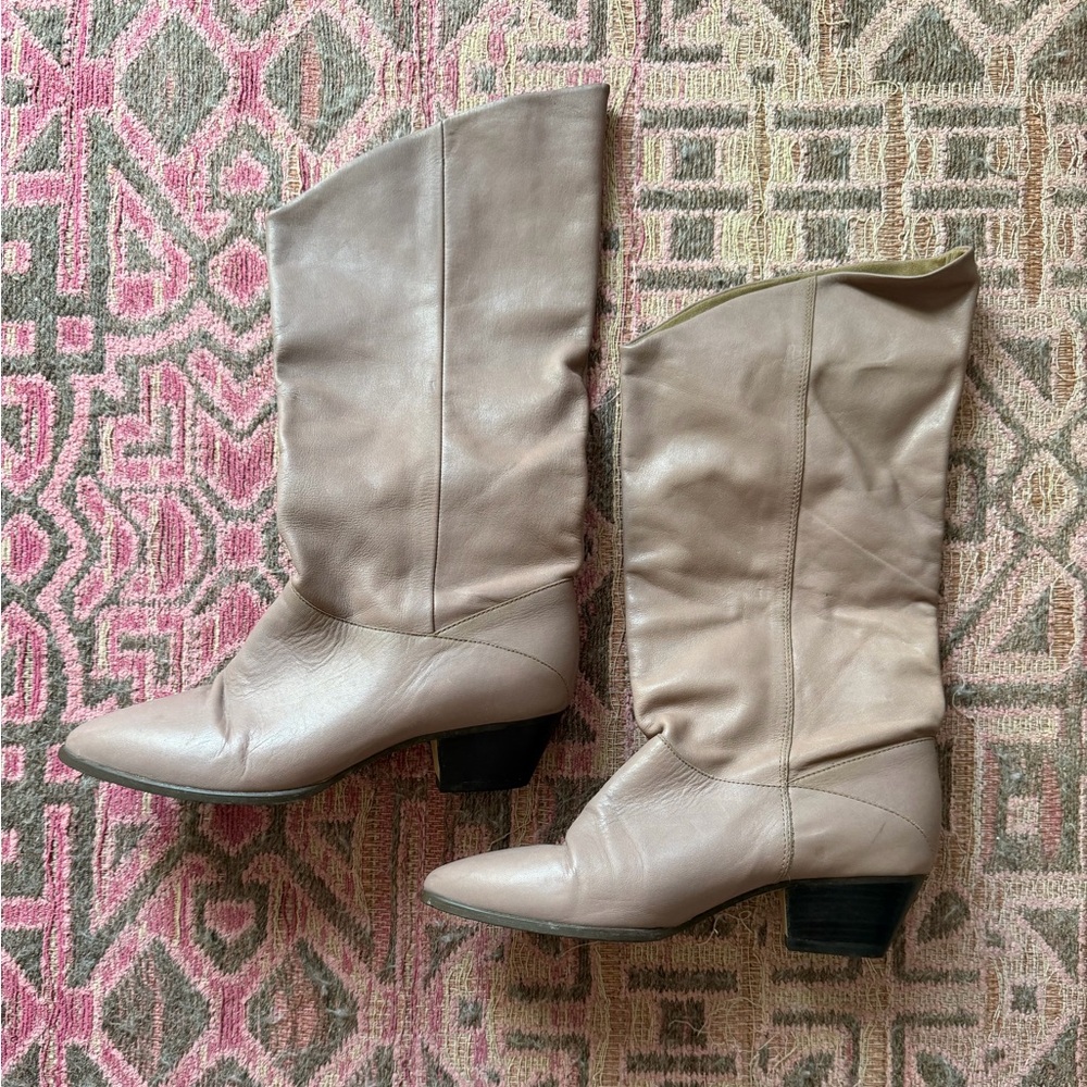 Vintage Blush Pink Leather Boots Western Inspired